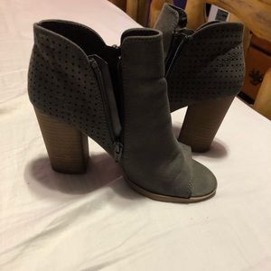 Grey Peep Toe Bootie Heels